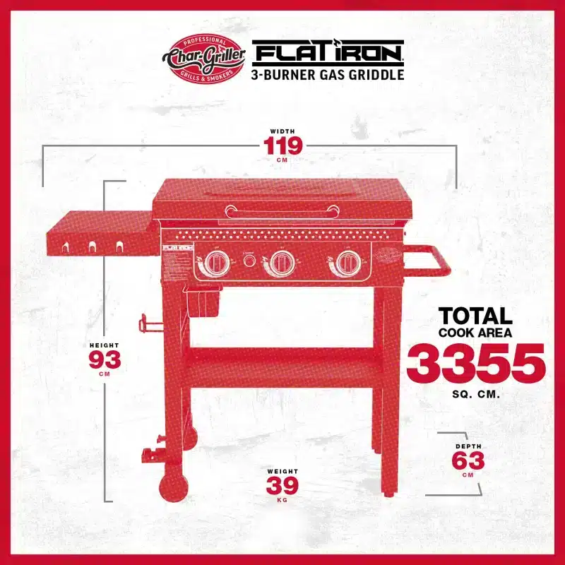 Char-griller® - Flat Iron™ 3 Burner Gas Griddle / Plancha (no regulator)